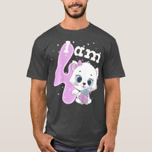 Kids 4th Birthday Kitten Girls Cat Birthday 4 T-Shirt