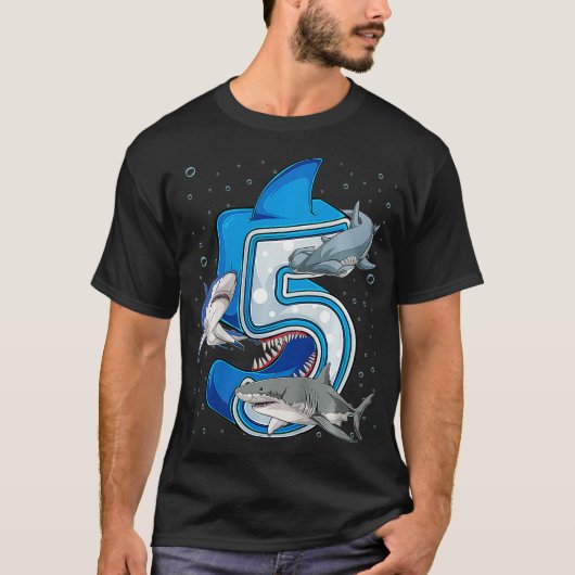 Kids 5th Birthday Boys Shark 5 years Old Ocean Sha T-Shirt (Vorderseite)