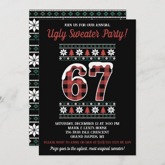 Kids' 67 Ugly Sweater Holiday Party Einladung (Vorne/Hinten)