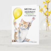 Kids 7th Birthday Cute Cartoon Cat with Name Karte (Gelbe Blume)
