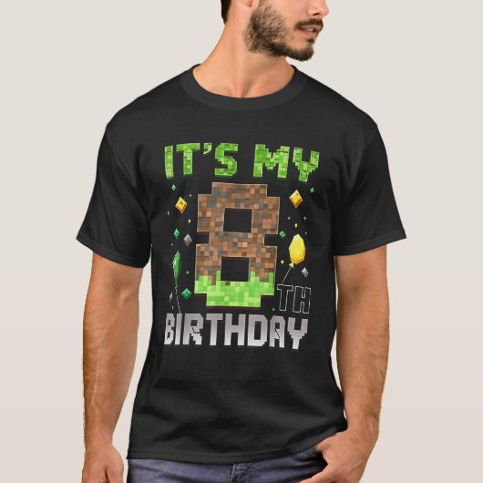 Kids 8th Birthday Gamer Pixel 8 Years Old Video Ga T-Shirt (Vorderseite)