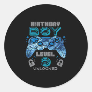 Kids 9. Geburtstag Gamer Level 9 freigeschaltet Vi Runder Aufkleber