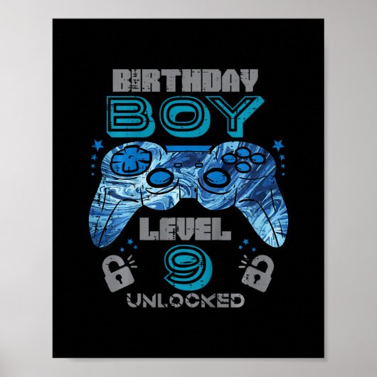 Kids 9th Birthday Gamer Level 9 Unlocked Video Gam Poster (Vorne)