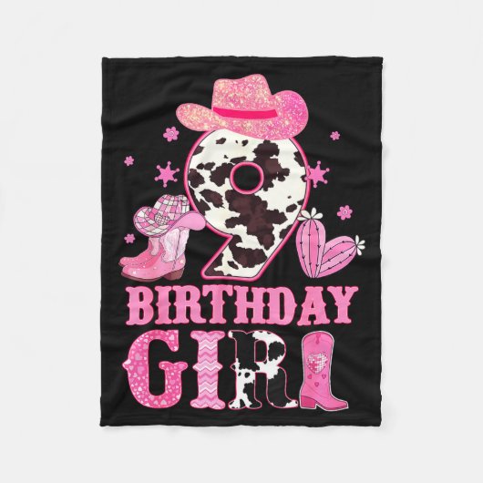 Kids 9th Birthday Girl Rodeo Western Cowgirl Birth Fleecedecke (Vorderseite)