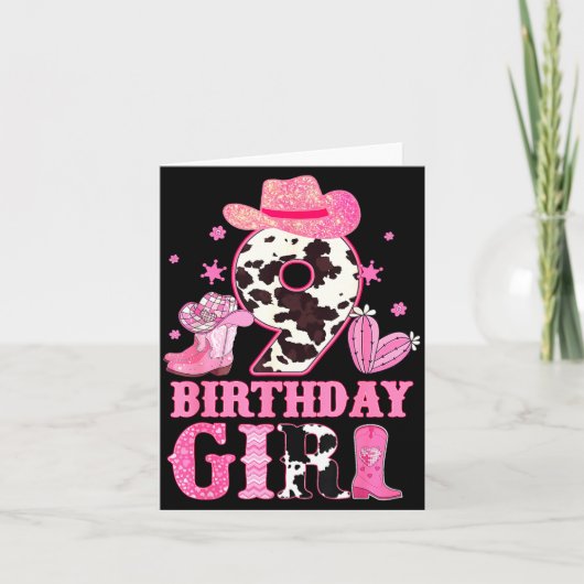 Kids 9th Birthday Girl Rodeo Western Cowgirl Birth Karte (Vorderseite)