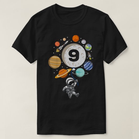 Kids 9th Birthday Planet Balloon Astronaut Happy N T-Shirt (Design vorne)