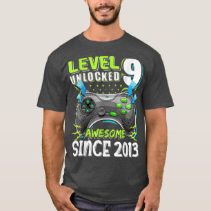 Kids 9th Birthday Video Gamer Level 9 Unlocked Sin T-Shirt