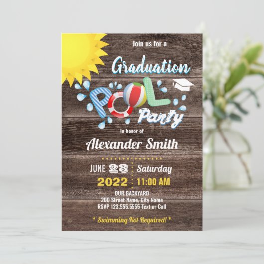 Kids Abschluss Pool Party Einladung (Stehend Vorderseite)