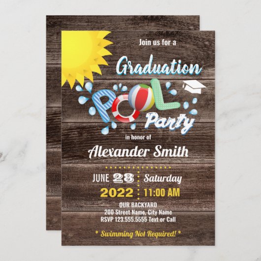 Kids Abschluss Pool Party Einladung (Vorne/Hinten)