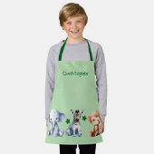 Kid's add name cute animals stars green schürze (Getragen)