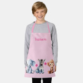Kid's add name cute animals stars pink schürze (Getragen)