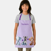 Kid's add name cute animals stars purple schürze (Insitu)