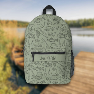 Kids-Angeln Wandern Camping Jungen Name Sagegrün Bedruckter Rucksack
