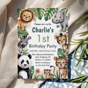 Kids Animal Jungle 1. Geburtstag Party Einladung