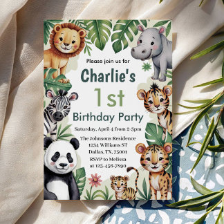 Kids Animal Jungle 1. Geburtstag Party Einladung