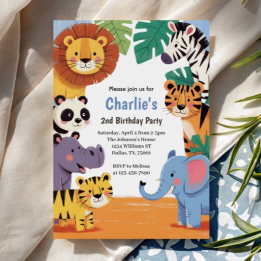 Kids Animal Jungle Birthday Party Einladung