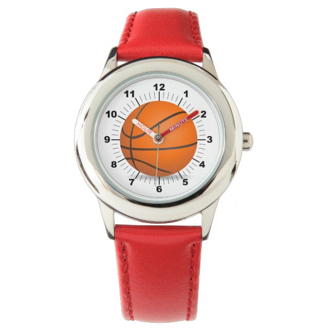 Kid's anpassbare Basketball Red Hearts Armbanduhr (Vorderseite)