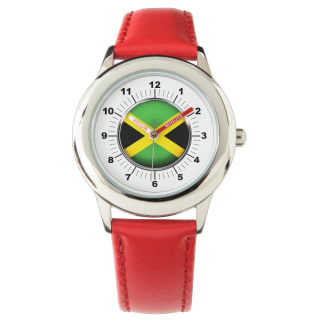 Kid's anpassbare Jamaica Flag Red Hearts Armbanduhr (Vorderseite)