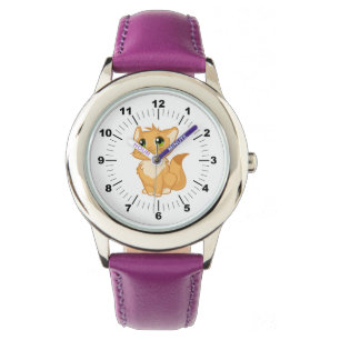 Kid's anpassbare Niedliche Kat Lila Schleife Armbanduhr