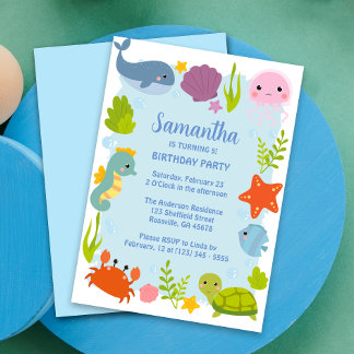Kids Aquatic Animals Niedliche Geburtstag Einladung