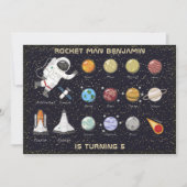 Kids Astronaut Solar System Monogram 5th Birthday Einladung (Vorderseite)