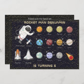 Kids Astronaut Solar System Monogram 5th Birthday Einladung (Vorne/Hinten)