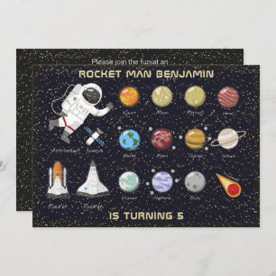 Kids Astronaut Solar System Monogram 5th Birthday Einladung