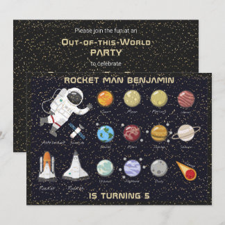 Kids Astronaut Solar System Monogram 5th Birthday Einladung