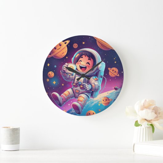 Kids Astronaut Wall Clock – Space Adventure Time Große Wanduhr (Zuhause)