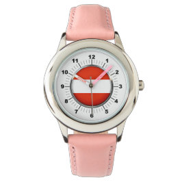 Kid's Austria Flag Rosa Leder Strap Watch Armbanduhr