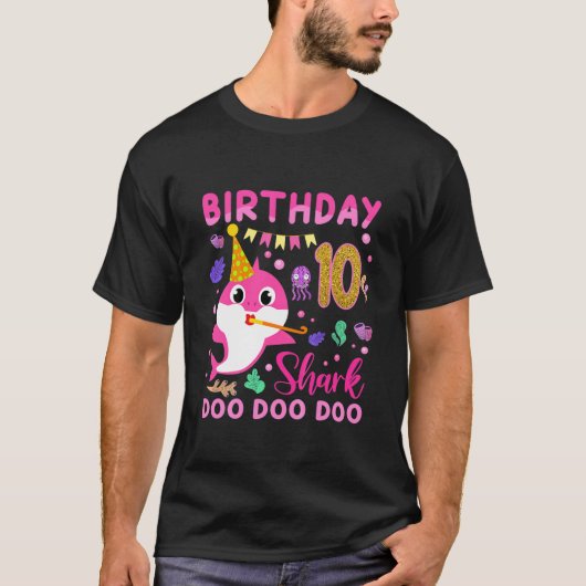 Kids Baby Niedlich Shark 10th Birthday Boy Girl 10 T-Shirt (Vorderseite)