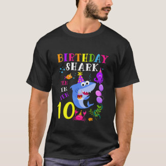 Kids Baby Niedlich Shark 10th Birthday Boy Girl 10 T-Shirt