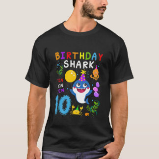 Kids Baby Niedlich Shark 10th Birthday Boy Girl 10 T-Shirt