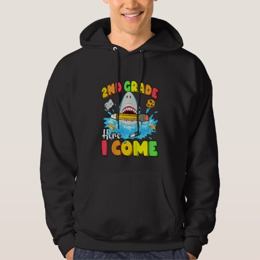 Kids Back To School 2nd Grade Here I Come Shark G Hoodie (Vorderseite)