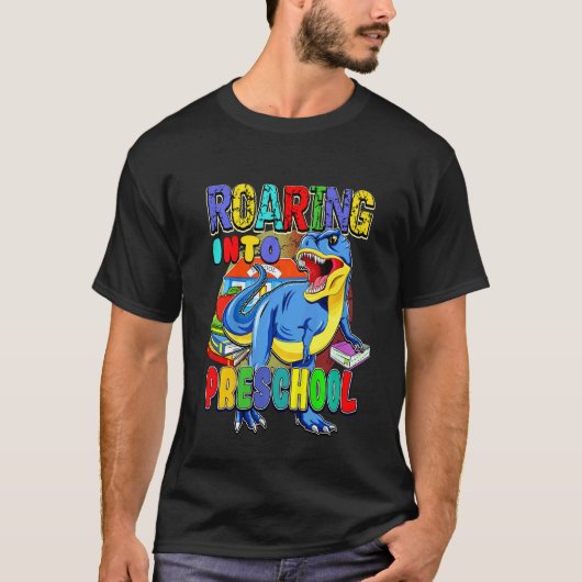 Kids Back To School Dinosaur  Roaring Into Prescho T-Shirt (Vorderseite)