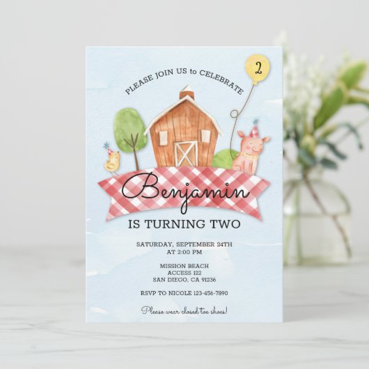 Kids Barnyard Birthday Invite Einladung (Stehend Vorderseite)