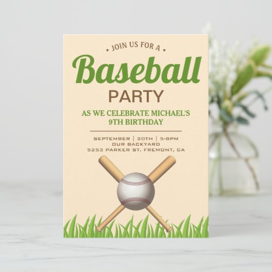 Kids Baseball Geburtstagsparty Einladung (Stehend Vorderseite)