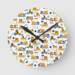 Kids Bau Dump Trucks Fahrzeugmuster Runde Wanduhr