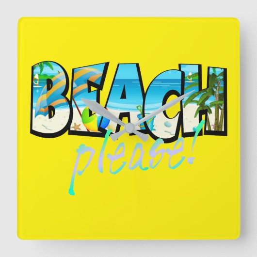 Kids Beach bitte! Quadratische Wanduhr (Vorderseite)