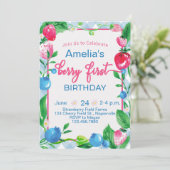 Kids Berry First Birthday Einladung Strawberry (Stehend Vorderseite)