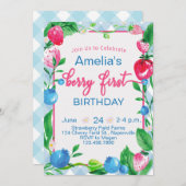 Kids Berry First Birthday Einladung Strawberry (Vorne/Hinten)