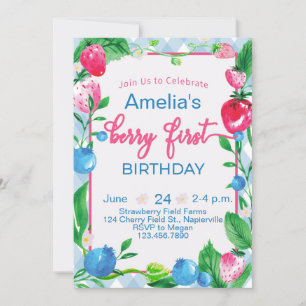 Kids Berry First Birthday Einladung Strawberry
