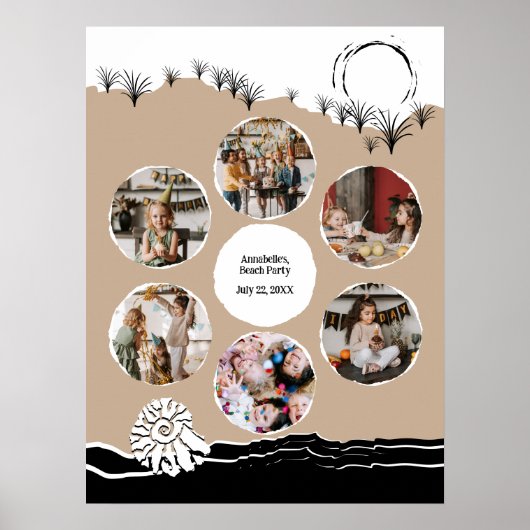 Kids Birthday Beach Party Photo Collage Template Poster (Vorne)