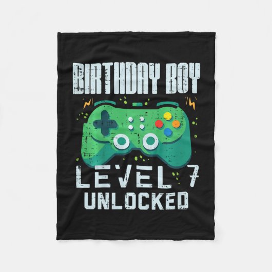 Kids Birthday Boy Level 7 Unlocked Gamer Controlle Fleecedecke (Vorderseite)