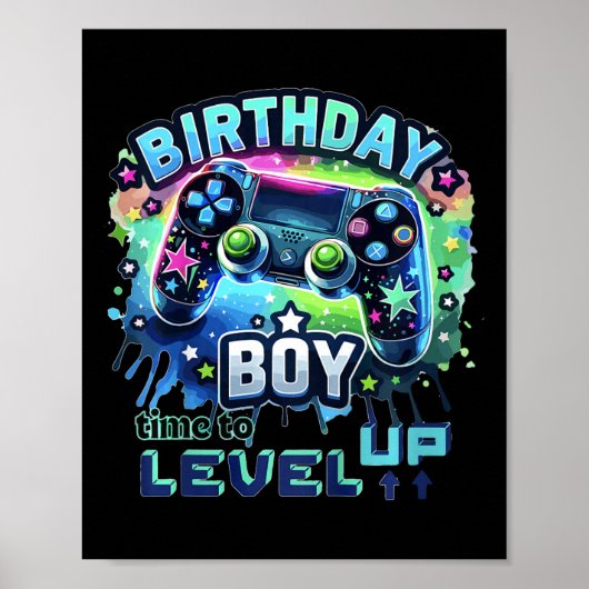 Kids Birthday Boy Level Up Gamer Controller Video  Poster (Vorne)
