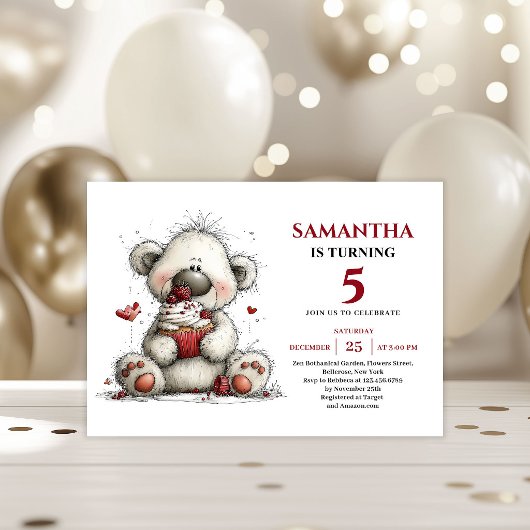 Kids Birthday Invitation Whimsical Teddy Bear Einladung