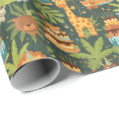 Kids Birthday Jungle Themed Wrapping Paper Geschenkpapier (Rolleneckpunkt)