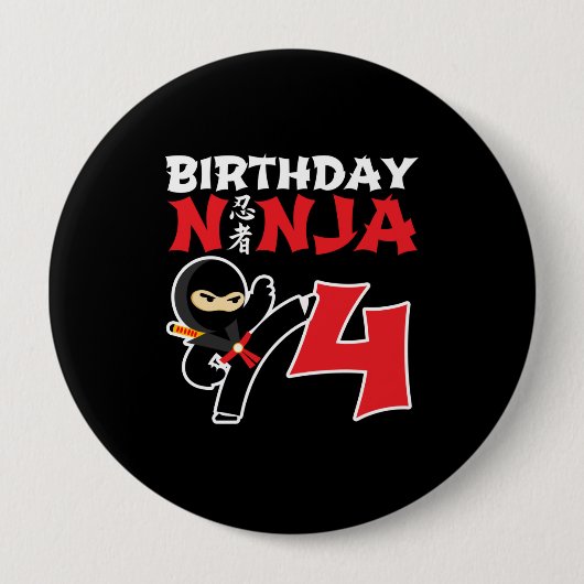 Kids Birthday Ninja - 4 Year Old Party Theme Button (Vorderseite)