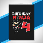 Kids Birthday Ninja - 4 Year Old Party Theme Karte<br><div class="desc">This Birthday Ninja 4 design makes hat perfekte gift for a 4 year old ninja birthday party. It feature the Japanese symbol für Ninjutsu with a cartoon ninja doing a karate kick that the birthday boy or girl will love. This ninja birthday design for boys and girls is hat perfekt...</div>