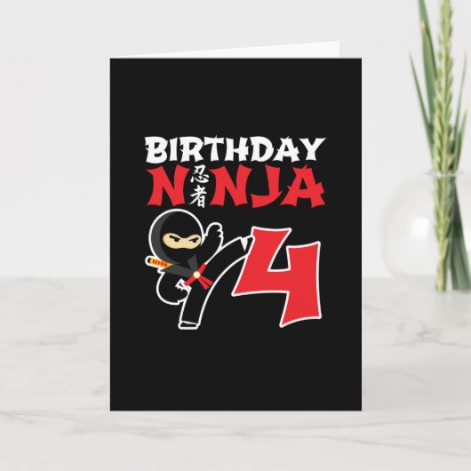 Kids Birthday Ninja - 4 Year Old Party Theme Karte (Vorderseite)